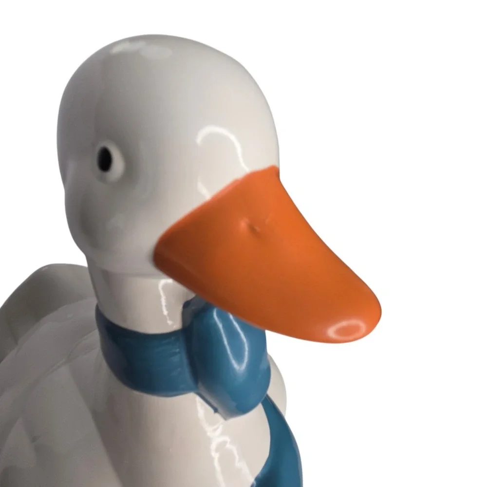 VTG Mother Goose Ceramic Cookie Jar Blue Ribbon Bow Orange Feet Cottagecore